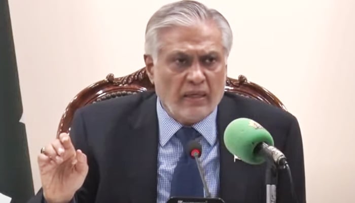 Deputy Prime Minister and Foreign Minister Mohammad Ishaq Dar addressing a meeting to review sugar prices in Islamabad, on March 19, 2025. — YouTube/@PTVNewsOfficial