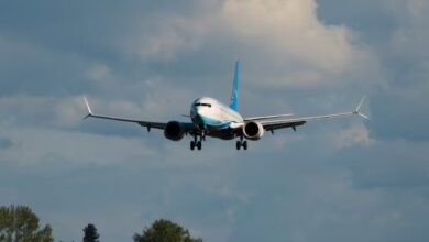 A Boeing 737 MAX 8, the second jet intended for use by a Chinese airline to be returned to its manufacturer, lands at Boeing Field, as trade tensions escalate over US tariffs with China, in Seattle, Washington, US, on April 22, 2025. —Reuters