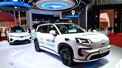 A Pony.ai robotaxi at the Shanghai Auto Show. Photo: AFP