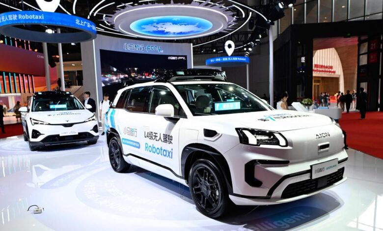 A Pony.ai robotaxi at the Shanghai Auto Show. Photo: AFP