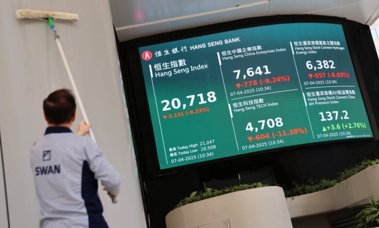 The Hang Seng Index plunged on April 7, 2025 in the market’s worst sell-off since 1997. Photo: Jelly Tse