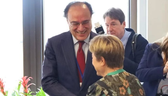 Finance Minister Muhammad Aurangzeb meets IMF Managing Director Kristalina Georgieva on the sidelines of the WB-IMF Spring Meetings 2025, Washington DC, US on April 22, 2025. — Facebook@FinanceMinistryPK