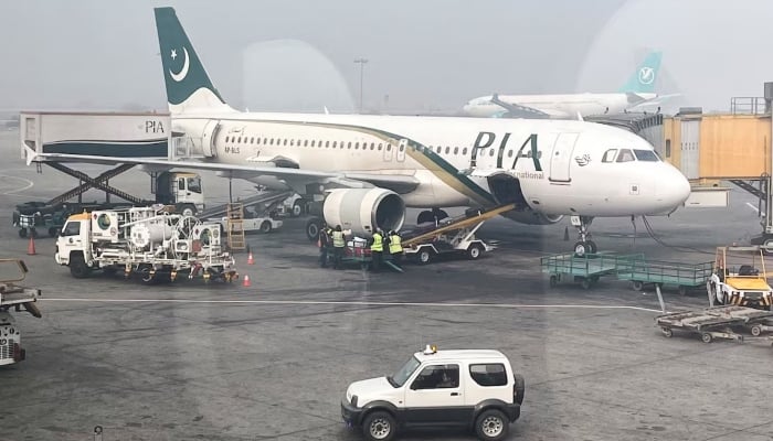 A Pakistan International Airlines (PIA) plane at Allama Iqbal International Airport in Lahore, January 29, 2024. — Reuters