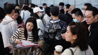 Potential buyers at the sales office of State Pavilia project developed by New World Development at K11 Atelier in North Point on February 15. Photo: Edmond So