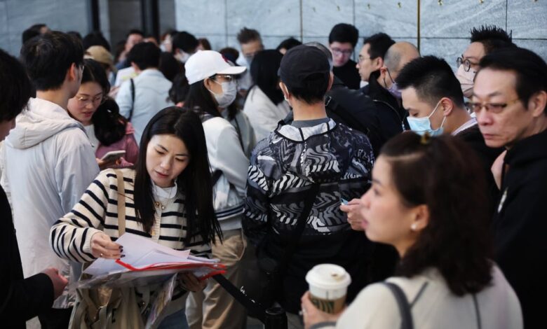 Potential buyers at the sales office of State Pavilia project developed by New World Development at K11 Atelier in North Point on February 15. Photo: Edmond So