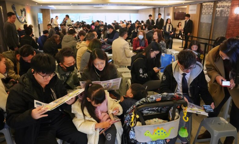 Potential buyers seen during the launch of the Gold Coast Bay project in Tuen Mun in January 2025. Photo: Elson Li