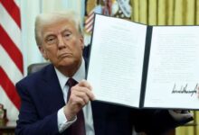 US President Donald Trump holds a signed executive order on AI, in the Oval Office of the White House, in Washington, US, January 23, 2025. — Reuters