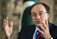 An undated image of Finance Minister Muhammad Aurangzeb speaking during an interview. — AFP/File