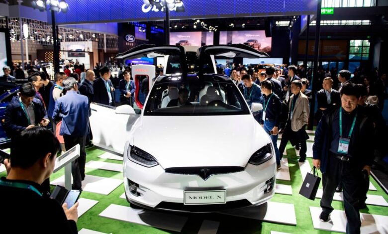 A Model X is displayed at the China International Import Expo in Shanghai on November 6, 2018. Photo: AFP