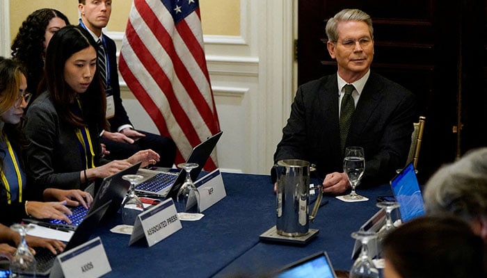 US Treasury Secretary Scott Bessent takes questions from reporters at the Institute of International Finance (IIF) Global Outlook Forum on sidelines of the IMF and World Bank’s 2025 annual Spring Meetings in Washington, DC, US, April 23, 2025. — Reuters