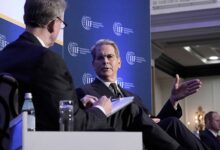 US  Treasury Secretary Scott Bessent speaks with Tim Adams, president and CEO of the Institute of International Finance (IIF) Global Outlook Forum on sidelines of the IMF and World Bank’s 2025 annual Spring Meetings in Washington, DC, US, April 23, 2025. — Reuters