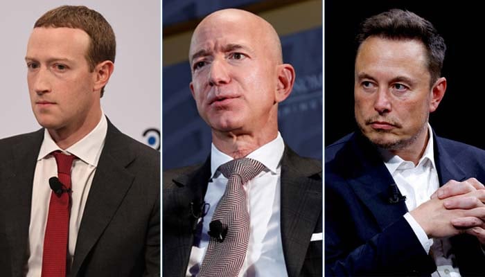 (Left to right) Meta founder Mark Zuckerberg, Amazon founder Jeff Bezos, and Tesla CEO Elon Musk. — Reuters/File