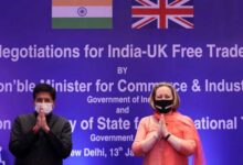 Indias Minister of Commerce and Industry, Piyush Goyal, and British Secretary of State for International Trade Anne-Marie Trevelyan pose for a picture during the launch of free trade agreement (FTA) negotiations between the United Kingdom and India during an event at a hotel in New Delhi, India, January 13, 2022. — Reuters