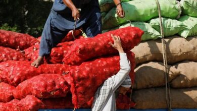 Labourers unload sacks of onion from a truck to supply at a market in Karachi, February 1, 2023. — euters