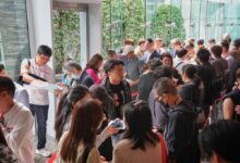 Potential buyers queue up to buy flats in Sun Hung Kai Properties’ Sierra Sea residential project at the International Commerce Centre on May 3. Photo: Elson Li