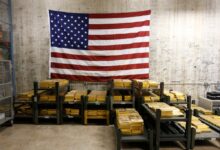 Gold bars are stacked in a vault at the US Mint in West Point, New York. Photo: AP