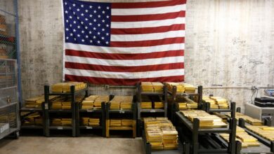 Gold bars are stacked in a vault at the US Mint in West Point, New York. Photo: AP
