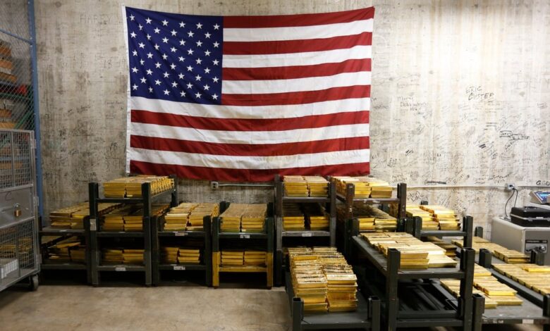 Gold bars are stacked in a vault at the US Mint in West Point, New York. Photo: AP