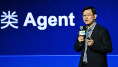Jiang Daxin, StepFun’s founder and CEO, speaks at a conference in Shanghai in February. Photo: AFP