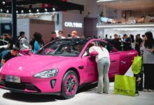 A Xiaomi SU7 on display at the Shanghai Auto show last month. Photo: EPA-EFE