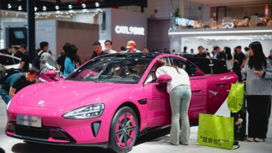 A Xiaomi SU7 on display at the Shanghai Auto show last month. Photo: EPA-EFE