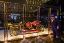 The signature golden Rolls-Royce vintage car of Club Bboss gets the spotlight at the launch of the Big Boss Generation nightspot in Tsim Sha Tsui East. Photo: Nora Tam