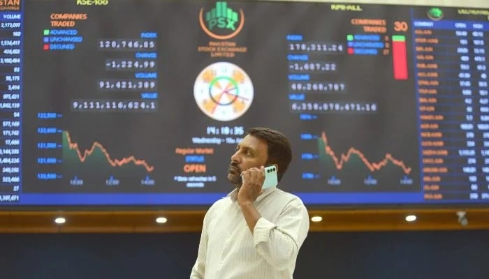 Brokers are busy in trading at Pakistan Stock Exchange in Karachi on Monday, July 14, 2025. — PPI
