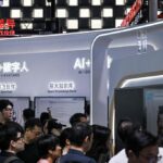 Crowds at the World Artificial Intelligence Conference in Shanghai on Monday. Photo: AFP
