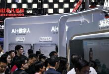 Crowds at the World Artificial Intelligence Conference in Shanghai on Monday. Photo: AFP
