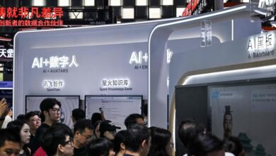 Crowds at the World Artificial Intelligence Conference in Shanghai on Monday. Photo: AFP