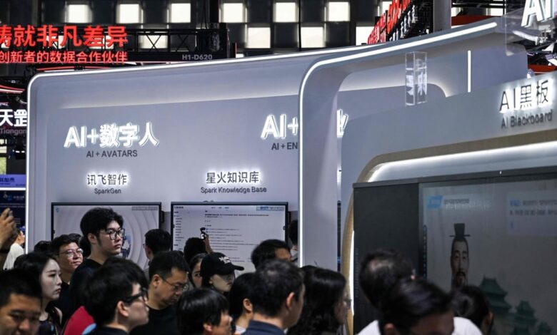Crowds at the World Artificial Intelligence Conference in Shanghai on Monday. Photo: AFP